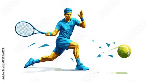 Abstract illustration of a tennis player hitting a ball during a match