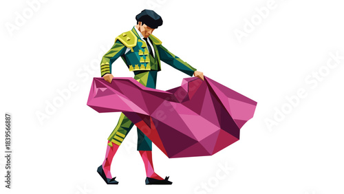 Geometric illustration of a matador holding a cape, ready for the bullfight