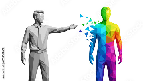 Abstract illustration of transformation and change with colorful geometric figures