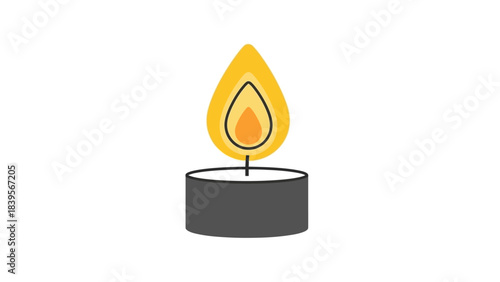 A simple illustration depicts a burning candle with a dark gray base and bright yellow flame providing a soft glow