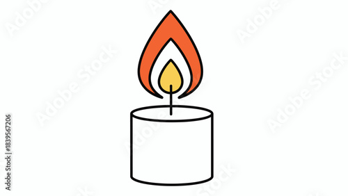 A simple colorful illustration depicts a lit candle with a bright orange flame atop a white wax base symbolizing warmth and light
