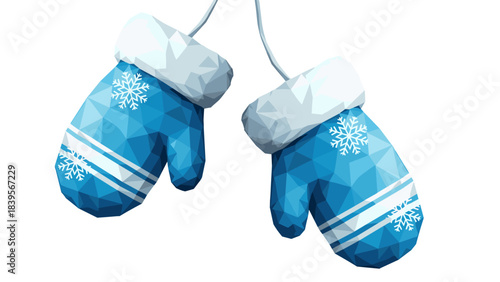 Low poly winter mittens with snowflakes, perfect for seasonal designs and crafts