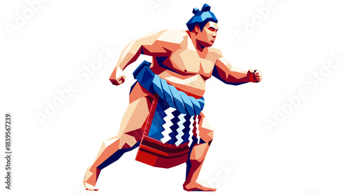 Sumo wrestler in motion, geometric illustration on a white background