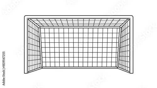 a simple line drawing depicts a soccer goal with a net showcasing the structure and openness for play high quality professional