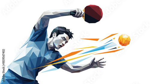 Dynamic illustration of a table tennis player hitting the ball with a paddle
