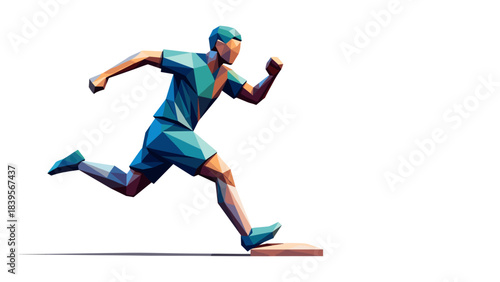 Abstract illustration of a runner in motion, geometric low poly style