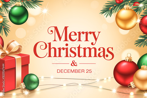 Elegant merry christmas wishes with festive decoration elements