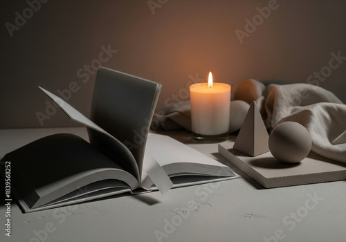 Candle Beside Open Notebook and Laptop