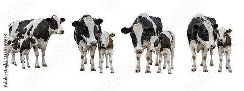 Set Of Holstein Friesian Cow with Baby isolated on transparent background, Diary Cow with baby calf PNG