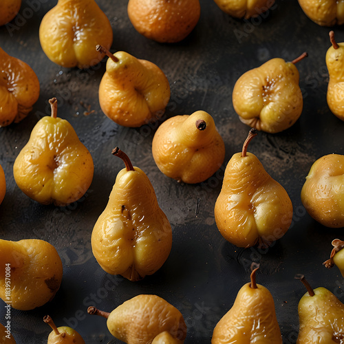 Dried pears arranged in a small pile showcasing their unique texture