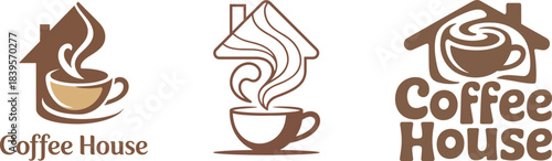 Set of a coffee cup and logo design, vector illustration.