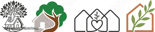 Group of home with tree and leaf, vector illustration.