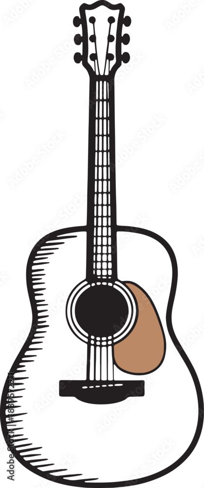 Obraz premium Vector illustration of acoustic guitar music instrument stringed six strings drawing