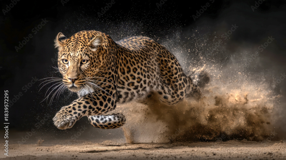 Obraz premium African leopard running in sand
