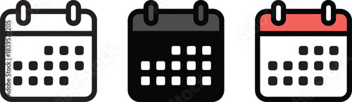 Set of calendar icons showing a date line solid fill and flat design vector illustration