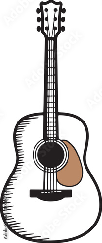 Vector illustration of acoustic guitar music instrument stringed six strings drawing