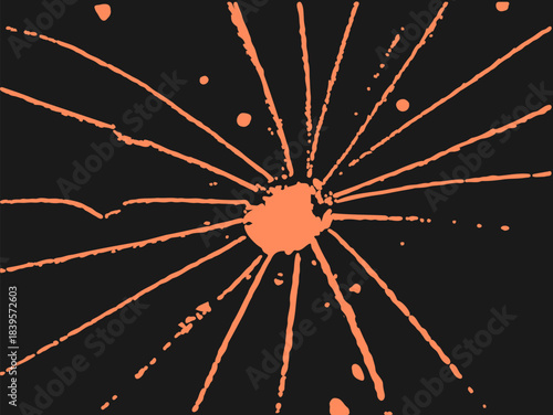 Black abstract background with orange abstract web or spot with rays splashes