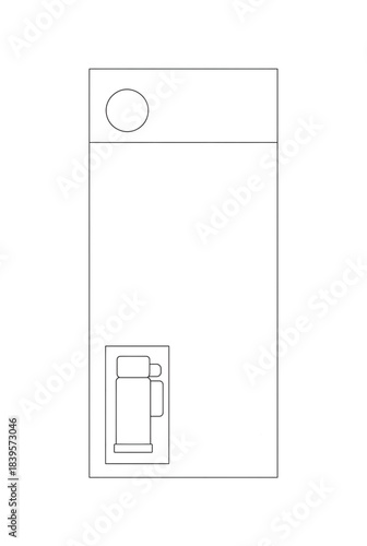 Clean, minimalist packaging label for a flask. Features a circular icon and a diagram of the bottle—ideal for product catalogs, packaging design, and stock photography databases.