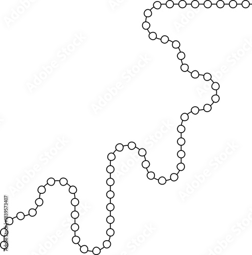 Circular nodes follow a navigation path that meanders across bends and long turns.