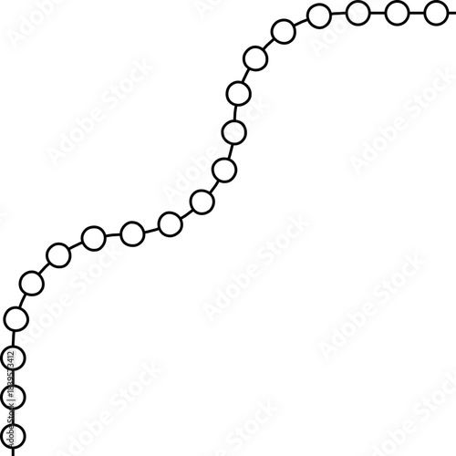 Circular nodes travel along a sequence that meanders through winding arcs.