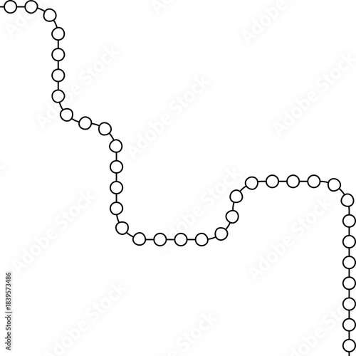 Circular nodes travel along an S-shaped route that winds across two major arcs.