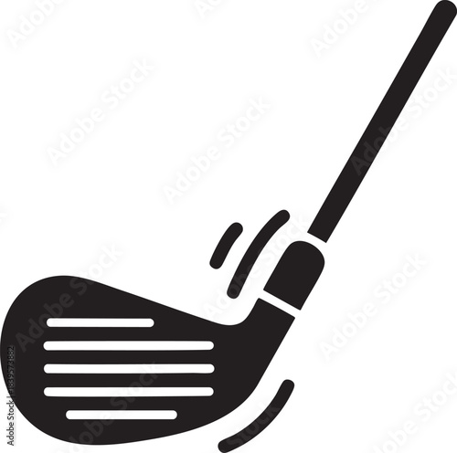 Golf club swing icon – black and white vector of iron club striking motion for sports branding, golf training, equipment and athletic design