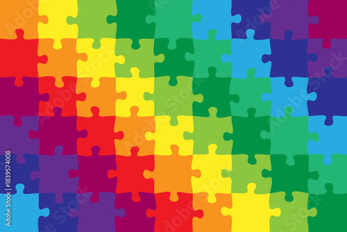 Colorful jigsaw puzzle pattern with seamless multicolor pieces. Bright abstract vector background ideal for educational designs, kids’ projects, games, decor and creative layouts.