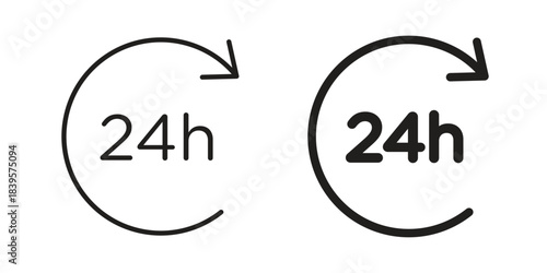 24 Hrs icons Vector hand drawn illustration in doodle style. Simple sketch isolated.