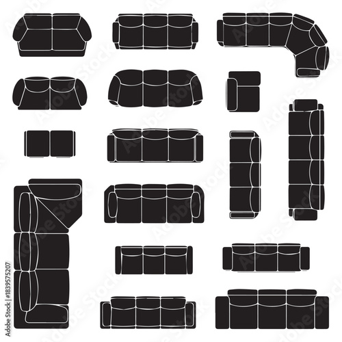 Top View Sofa and Couch Silhouettes Set