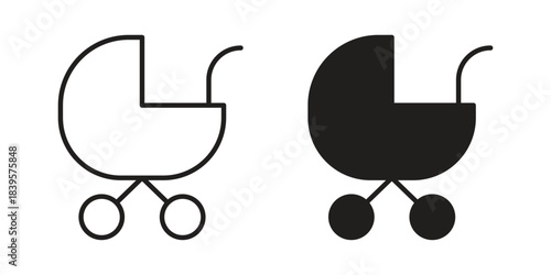 Baby carriage icons Vector hand drawn illustration in doodle style. Simple sketch isolated.