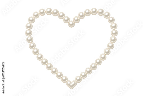 Pearl necklace forming heart symbol with transparent background