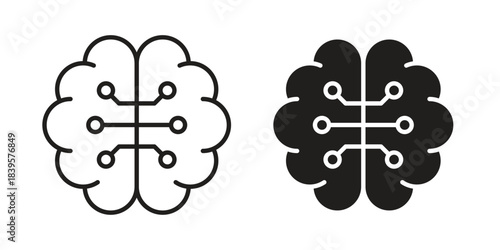 Brain circuit icons Vector hand drawn illustration in doodle style. Simple sketch isolated.