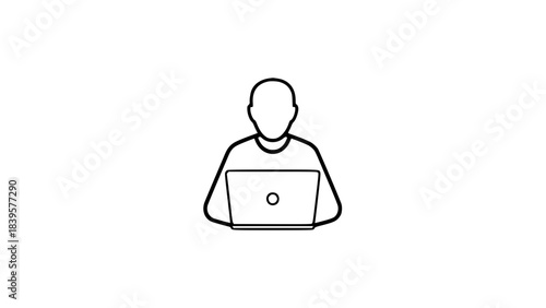 Man using laptop black white icon