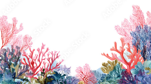 Watercolor colorful seaweed underwater plants marine aquatic life ecosystem isolated on transparent background
