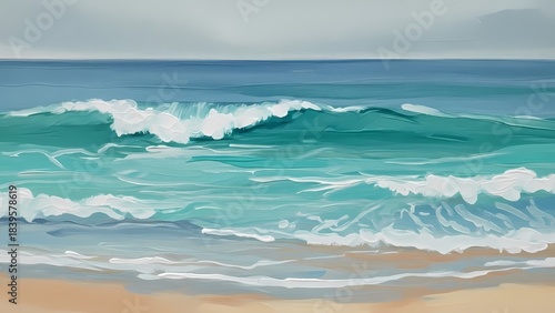 Soft ocean palette abstract strokes, sea-foam teal and gentle blue waves