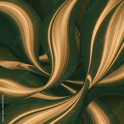 Elegant Abstract Swirls Lush Green Intertwined with Golden Sandy Textures