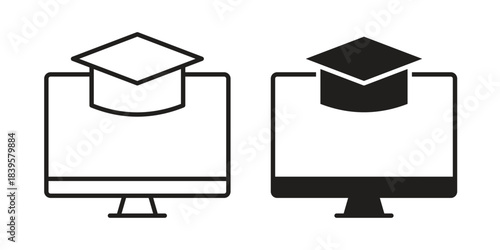 E learning icons Vector hand drawn illustration in doodle style. Simple sketch isolated.