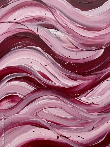 Rich crimson and blush tones in an abstract flowing art piece with textured strokes