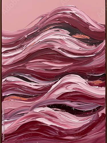 Abstract Art Flowing Pink and Crimson Waves, Dynamic Brushstrokes, Textured Beauty