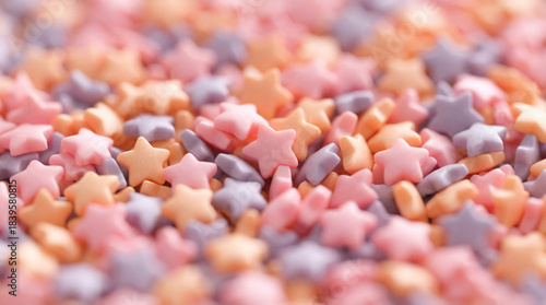 Pastel-Hued Star-Shaped Candy Treats: Delightful, Soft, and Playful Festive Dessert Decor for Surfaces Showcasing a Sweet Pink, Red, Yellow, Blue, or Jelly Theme