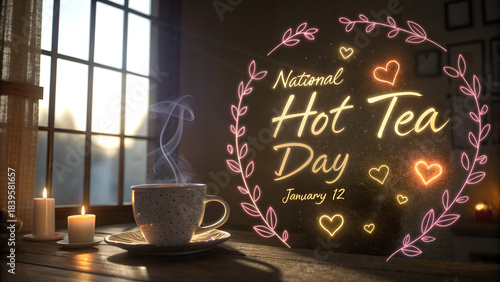 Wallpaper Mural Warm cup of tea with candles and text for National Hot Tea Day   Torontodigital.ca