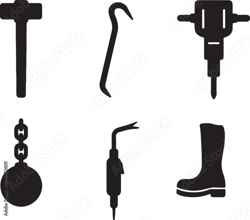 Collection of construction tools silhouette isolated on a white background
