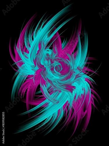 Abstract explosion of turquoise and magenta paint streaks with vibrant kinetic energy