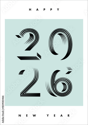 Happy New Year 2026 bold decorative typography on pastel background