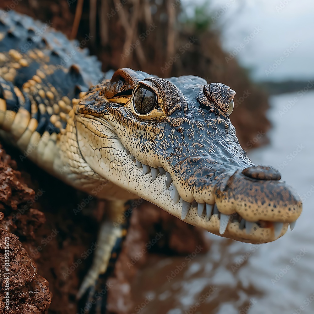 Obraz premium Crocodile emerging with dangerous sharp teeth high resolution picture