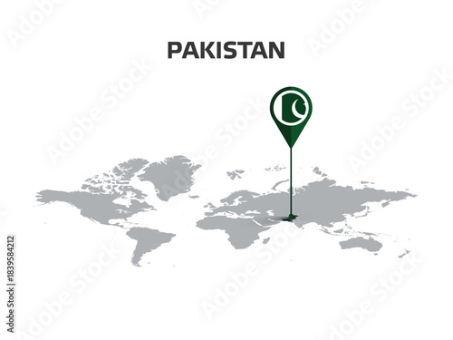 PAKISTAN Location Pin on World Map with Flag in Pin's Body