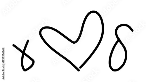 a stylized black outline heart symbol, flanked by abstract curved strokes, suggesting connection and affection
