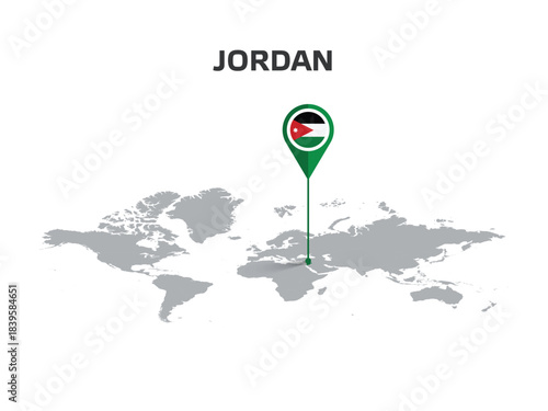 JORDAN Location Pin on World Map with Flag in Pin's Body