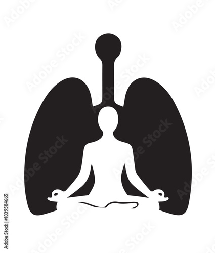 Flat style illustration of a girl doing yoga in front of lungs, symbolizing respiratory health, wellness, and mindful breathing.