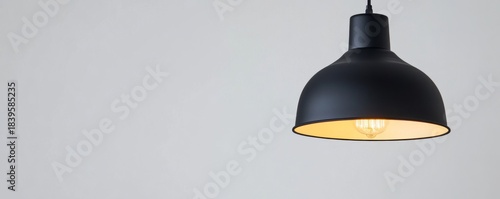 Black Pendant Light Fixture with Glowing Edison Bulb, Lighting, Interior